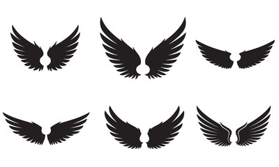 Obraz premium Collection of black angel wings in silhouette style for design projects silhouette