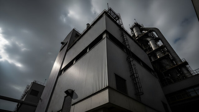 Industrial building under cloudy sky representing International Workers' Day  