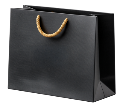 Glossy black shopping bag paper luxury rope handle matte retail mockup minimal elegant package black bag gift boutique premium isolated blank template cardboard craft texture braided, isolated