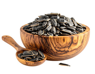 Organic Sunflower Seeds in Rustic Wooden Container PNG
