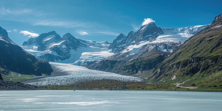 Snow-covered mountain landscape near Grindelwald featuring glaciers and peaks, suitable for winter sports planning.