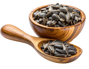 Realistic Dried Sunflower Seeds in Hand-Turned Bowl PNG