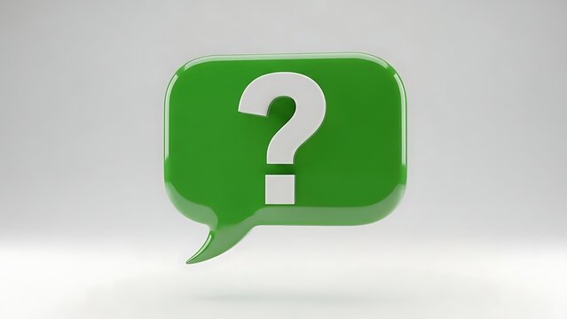 3D Green Speech Bubble with White Question Mark Symbol image photo - Powered by Adobe