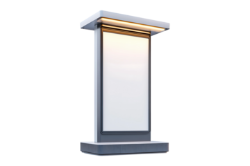 Clean contemporary advertising kiosk with soft lighting isolated on a transparent background