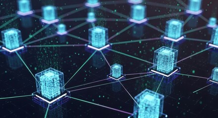 Interconnected Data Blocks with Intricate Lines Visualize Complex Network Structures