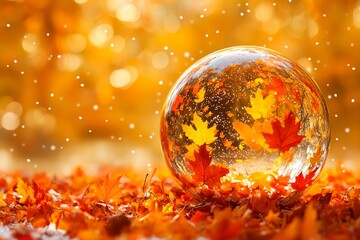 Captivating glass globe filled with vibrant leaves amidst sparkling light