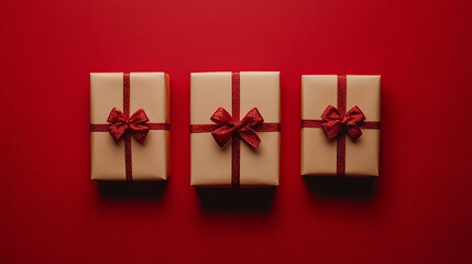 Flat lay with arrangement of wrapped christmas