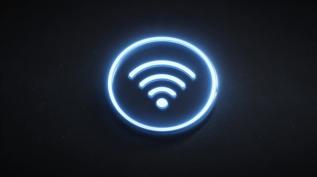 A vibrant neon Wi-Fi symbol glowing against a dark background, representing connectivity and modern communication.