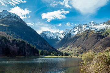 view of Estaing lake un the French Pyrenes mountains