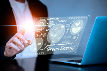 Green Energy and Carbon Reduction Technology with Digital CO2 Dashboard and Eco Sustainability Icons
