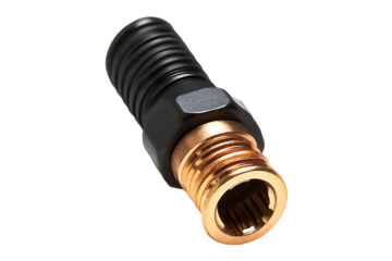 Precision engineered electrical insulation connector with metal threaded end Isolated on a Transparent Background