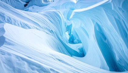Windsculpted snow formations with winter landscape.