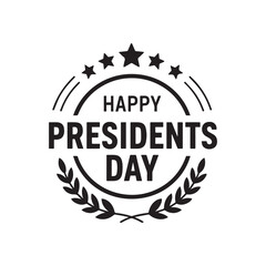 Happy Presidents' Day Circular Seal Stars and Laurel Wreath Holiday Greeting Icon.