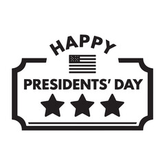 Happy Presidents' Day Emblem American Flag, Decorative Frame, and Three Black Stars.