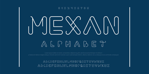 Mexan Creative Outline Double line monogram alphabet and tech fonts. Lines font regular uppercase and lowercase. Vector illustration.