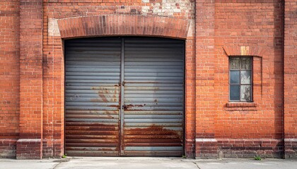 Rusty metal gate on a red brick wall.