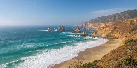 Cliffside view of a coastal landscape from a high vantage point, emphasizing erosion risk and natural preservation