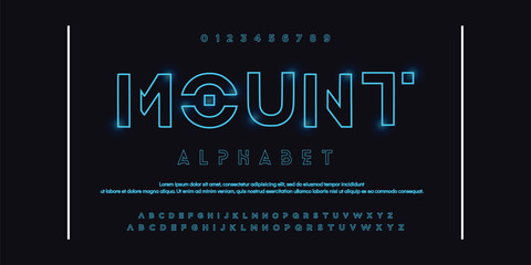 Mount Creative Outline Double line monogram alphabet and tech fonts. Lines font regular uppercase and lowercase. Vector illustration.