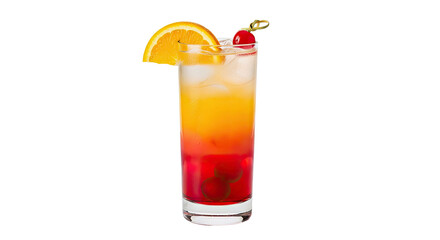 Vermouth Cocktail with Maraschino Cherries and Orange Garnish on White Background