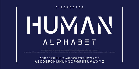 Human Design Modern abstract digital alphabet font. Minimal technology typography, Creative urban sport fashion futuristic font and with numbers. vector illustration.