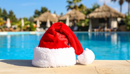 Fototapeta premium santa claus hat on the beach