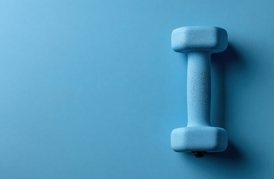 A blue dumbbell is on a blue background - Powered by Adobe
