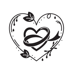  Stylized Heart and Botanical Accents Romantic Love or Wellness Emblem.