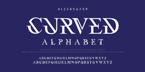 Curved Elegant font alphabet uppercase lowercase and number. Classic lettering minimal fashion designs. Typography modern serif fonts regular decorative vintage concept. Vector illustration
