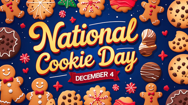 National cookie day, December fourth, with cookies and decorations on a blue background, 32K Resolution - Powered by Adobe