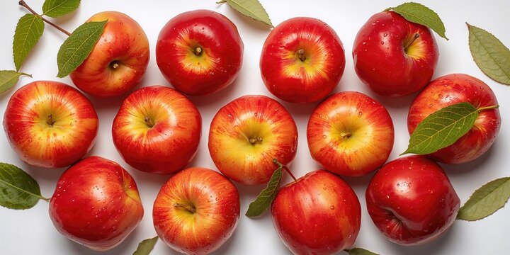 Red apples arranged on a white background for food photography, emphasizing fresh produce