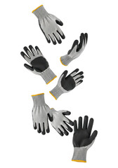 Obraz premium Work gloves pack, safety gloves, protective gloves, construction gloves, gardening gloves, mechanic gloves, gloves for work isolated on transparent background