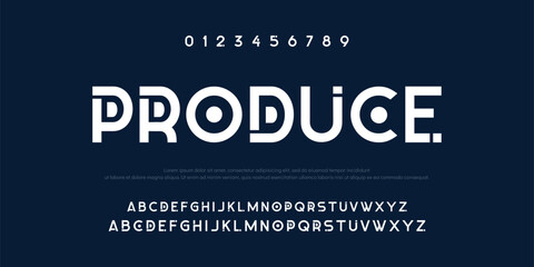 Produce Design Modern abstract digital alphabet font. Minimal technology typography, Creative urban sport fashion futuristic font and with numbers. vector illustration.