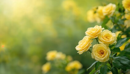 Yellow roses in the morning light serve as an abstract floral backdrop for agricultural scenes, highlighting bloom beauty