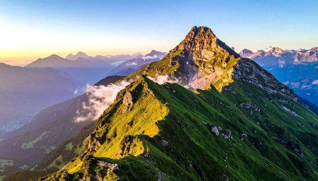 Majestic mountain range scenic view at sunrise. - Powered by Adobe