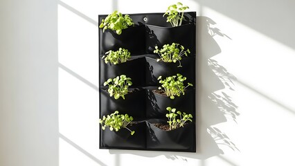 Vertical Garden with Green Seedlings on White Wall garden planting