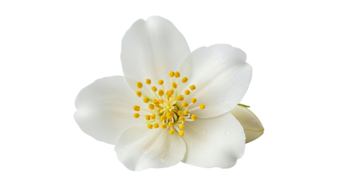 White Flower with Prominent Yellow Stamen Dripping Isolated on White Background