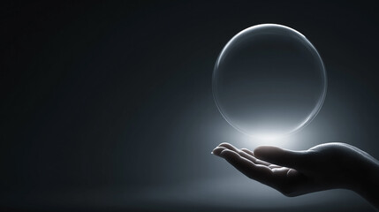 A hand holding a clear sphere