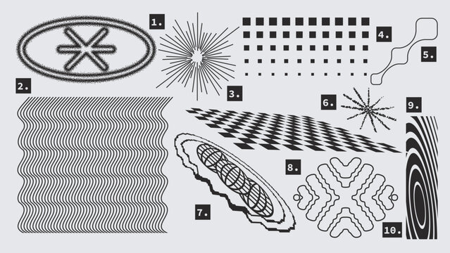 Vector Graphic Assets Set. Shapes in Y2k style, Futuristic, Brutalist, Anti-design
