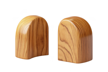 Two wooden bookends polished surface grain pattern home decor office library study room isolated on transparent background