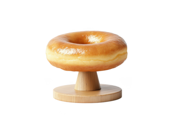 Delicious glazed donut on wooden stand png, sweet treat dessert, food photography, bakery confectionery, isolated on transparent background