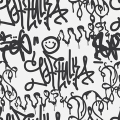 Bold vector graffiti seamless pattern with abstract tags