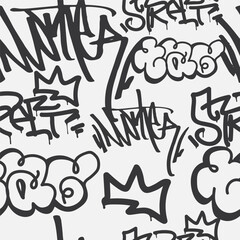 Bold vector graffiti seamless pattern with abstract tags