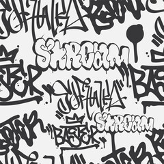 Bold vector graffiti seamless pattern with abstract tags