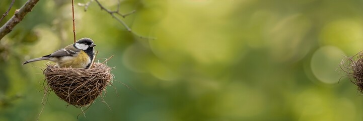 Eurasian Penduline Tit bird in the nest, focusing on nesting behavior during breeding season