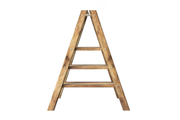 Wooden ladder illustration, step ladder, construction equipment, climbing tool, rustic ladder, interior design element, isolated on transparent background