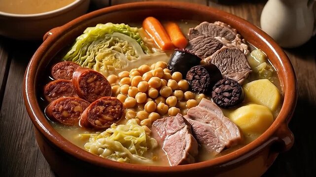 Cocido madrile&ntilde;o tradicional en cazuela de barro