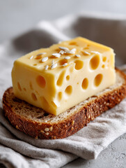 Swiss cheese slice on wholemeal bread with seeds.
