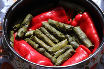 Dolmades. Stuffed grape leaves. Traditional delicious food