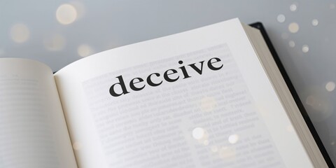 A stack of deceptive words in a dictionary, emphasizing misleading language usage, literacy awareness day