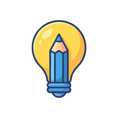 A vibrant icon representing creative thinking and innovation, with a pencil replacing the filament in a glowing lightbulb